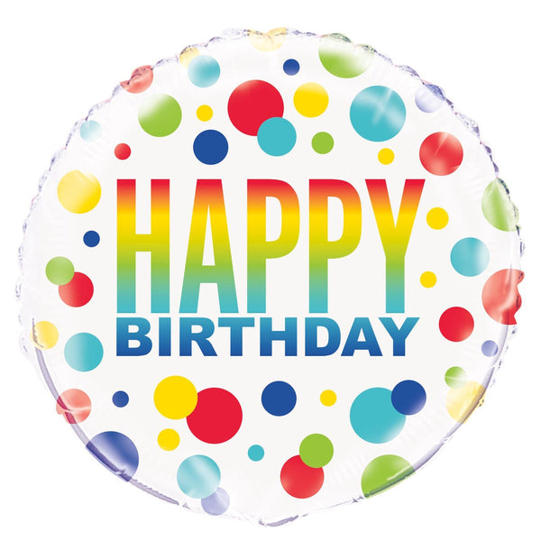 RAINBOW SPOTS BIRTHDAY 45CM (18") FOIL BALLOON